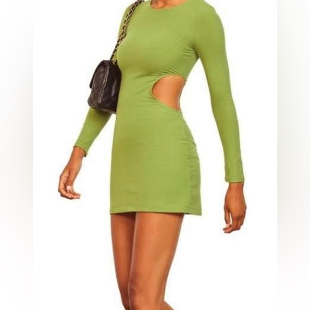 Reformation | Kensy Dress Avocado Green Ribbed Cutout Long Sleeve Mini | XL NWT